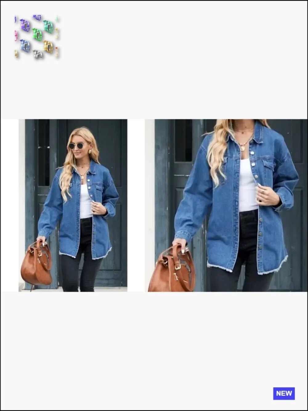 Oversized Button Up Frayed Hem Denim Jean Jacket Shacket Long Sleeve Pockets - Picture 7 of 7